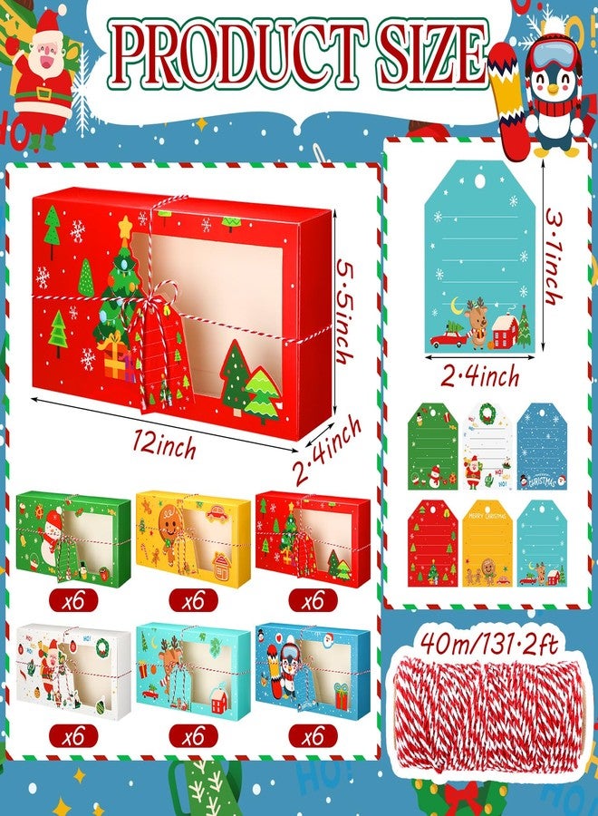 Roowest 36 Pcs Christmas Cookie Boxes - 12x5.5x2.5 Inches Christmas Treat Boxes Xmas Bakery Box with Window Cookie Containers Tins with Tags Tighten Strings for Bakery Party Supplies(Multicolor) - Image 2